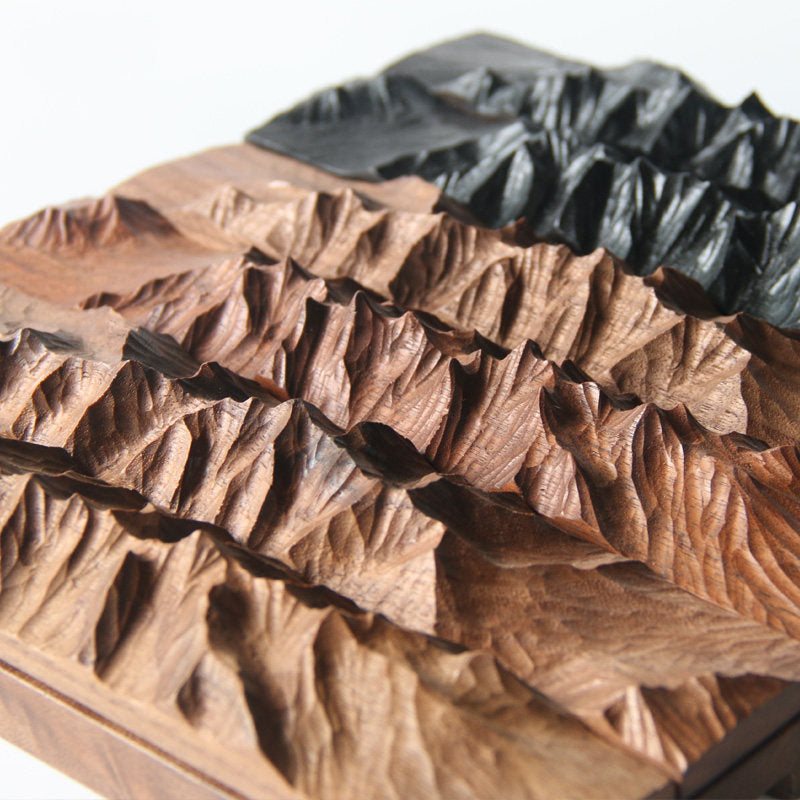 Mountain Ridge Hand-Carved Wood Incense Holder | Zen Tea Room Desk Sculpture | Engravable Gift