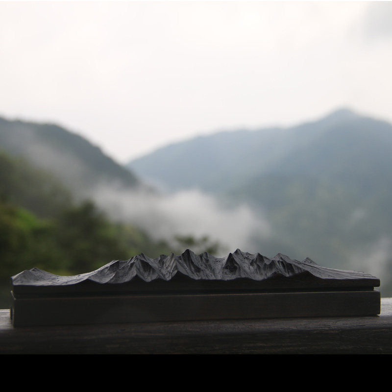Mountain Ridge Hand-Carved Wood Incense Holder | Zen Tea Room Desk Sculpture | Engravable Gift
