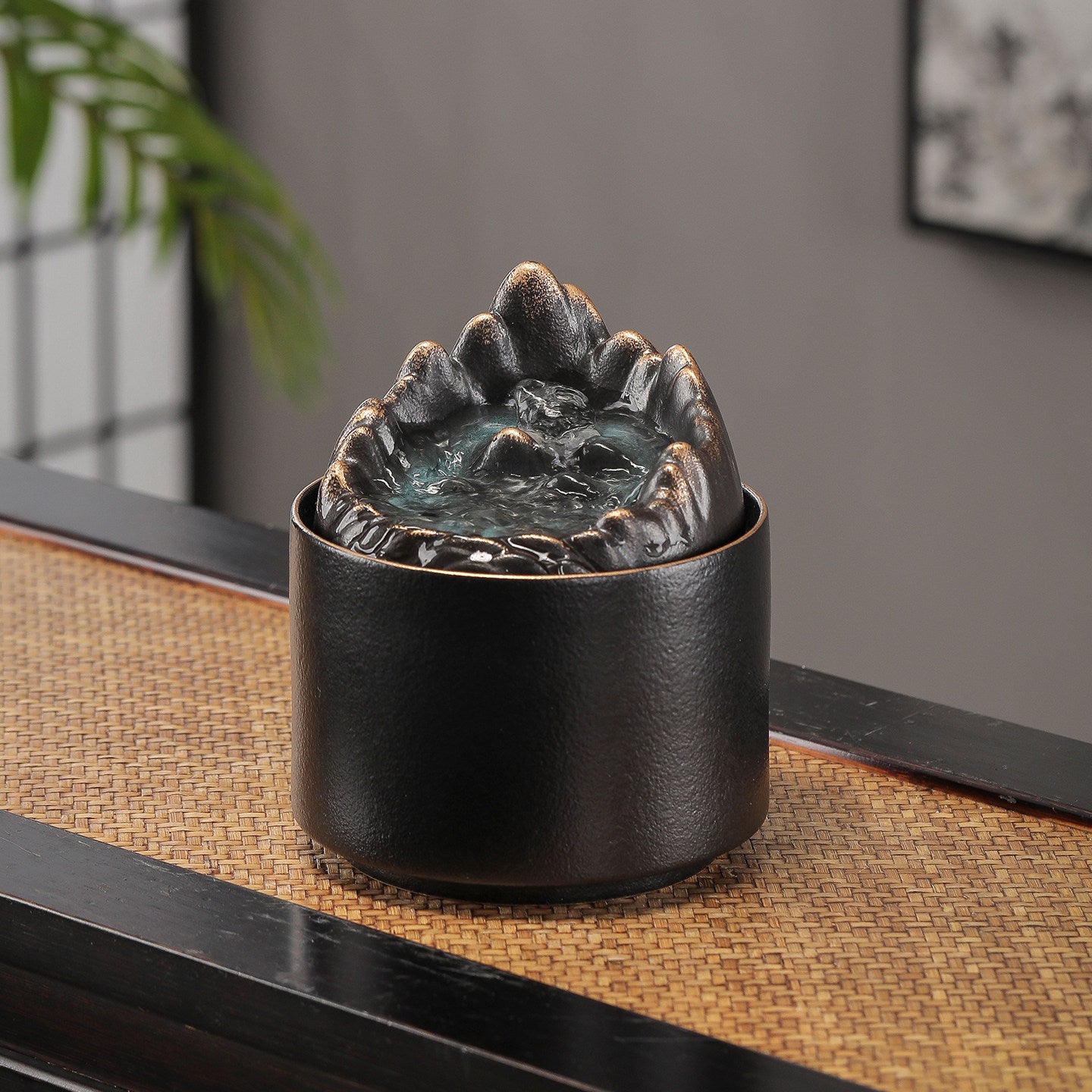 Mountain Stream Tabletop Fountain | USB Ceramic Desk Water Feature | Silent Flow | Engravable