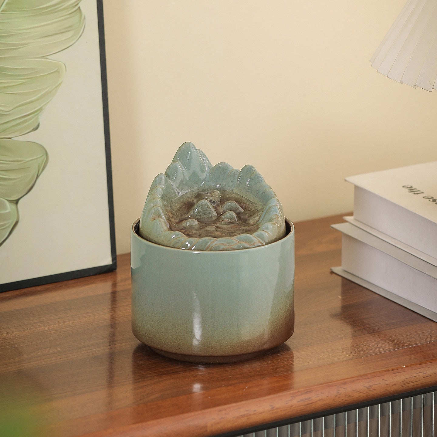 Mountain Stream Tabletop Fountain | USB Ceramic Desk Water Feature | Silent Flow | Engravable
