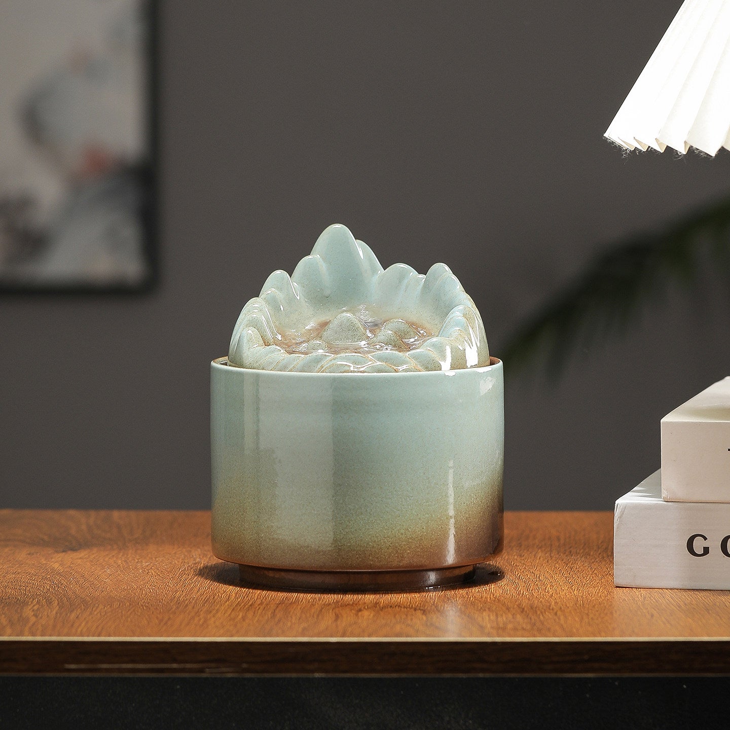 Mountain Stream Tabletop Fountain | USB Ceramic Desk Water Feature | Silent Flow | Engravable
