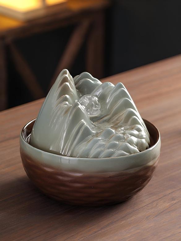 Mountain Stream Tabletop Fountain | USB Ceramic Desk Water Feature | Silent Flow | Engravable
