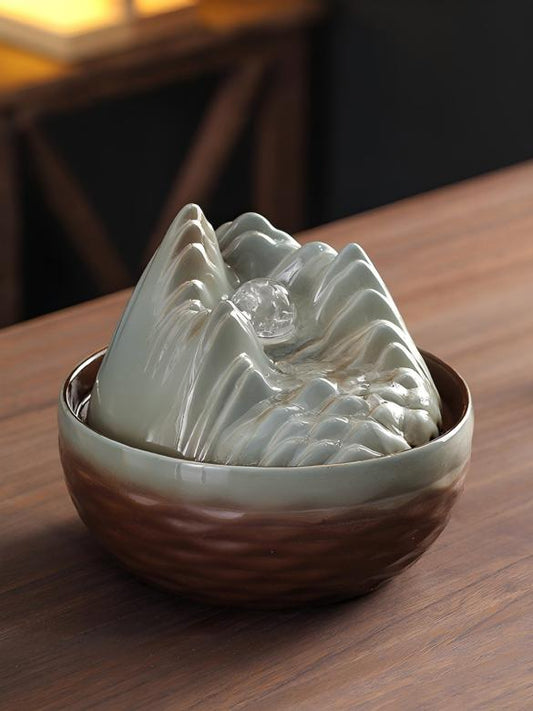 Mountain Stream Tabletop Fountain | USB Ceramic Desk Water Feature | Silent Flow | Engravable