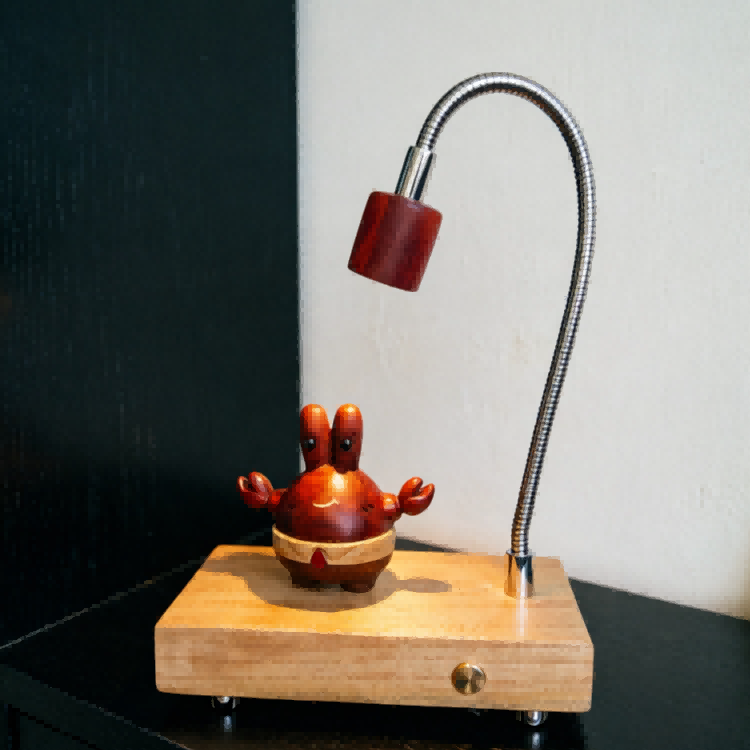 Mr. Krabs Wood Night Light | Cherry Wood & Walnut Desk Sculpture | Engravable Rechargeable Decor