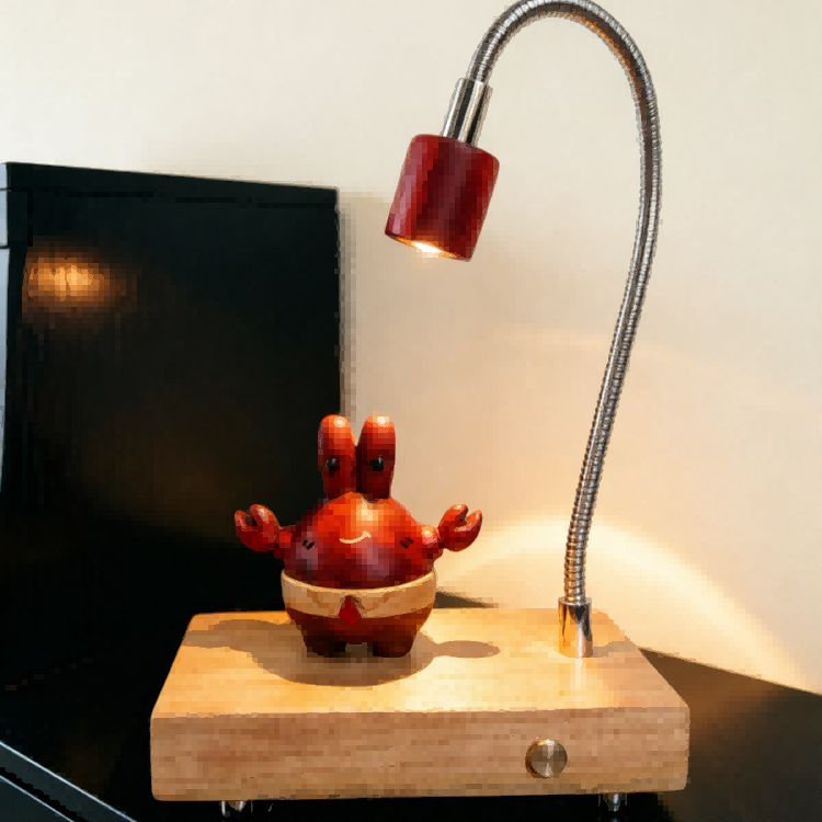Mr. Krabs Wood Night Light | Cherry Wood & Walnut Desk Sculpture | Engravable Rechargeable Decor
