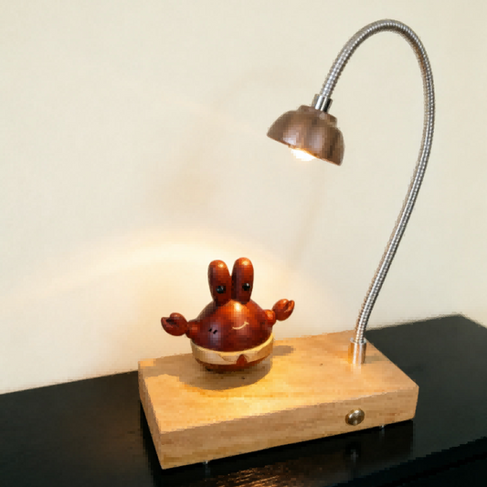 Mr. Krabs Wood Night Light | Cherry Wood & Walnut Desk Sculpture | Engravable Rechargeable Decor