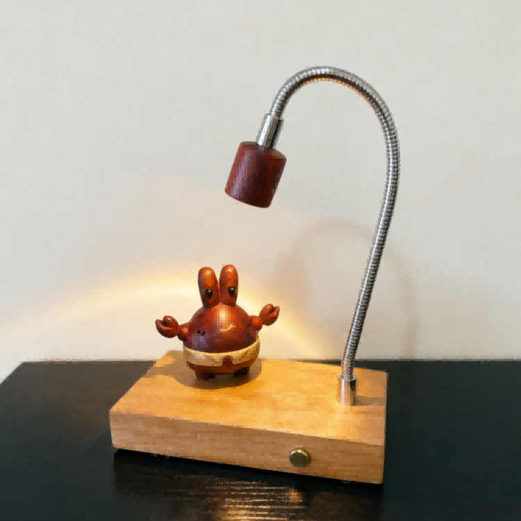 Mr. Krabs Wood Night Light | Cherry Wood & Walnut Desk Sculpture | Engravable Rechargeable Decor