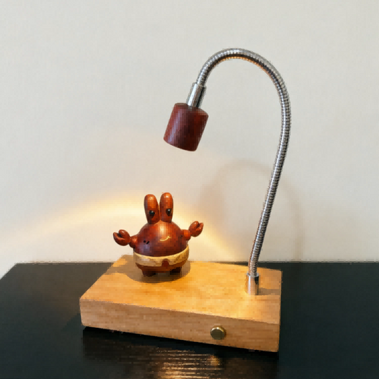 Mr. Krabs Wood Night Light | Cherry Wood & Walnut Desk Sculpture | Engravable Rechargeable Decor