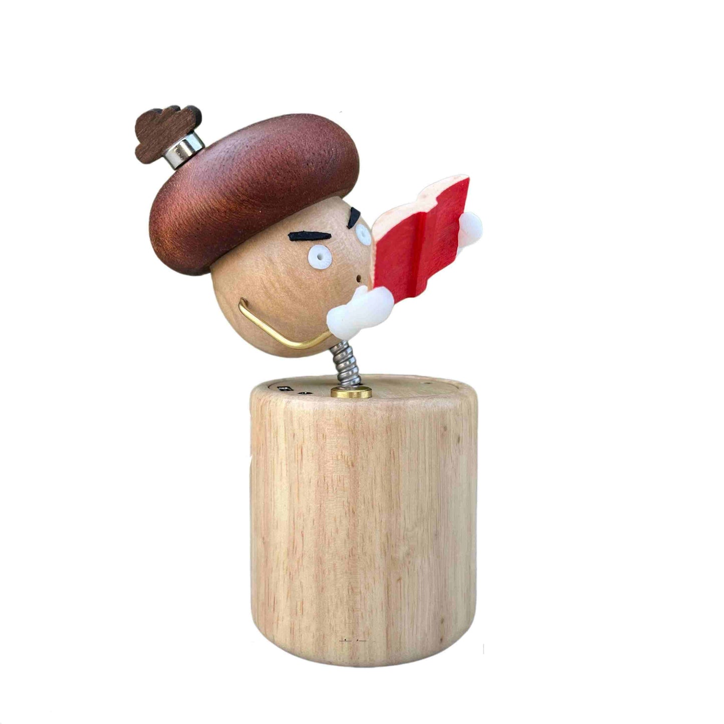 Mr. Serious Acorn Bobblehead | Touch-Activated Wood Desk Figurine | Engravable Healing Toy Gift