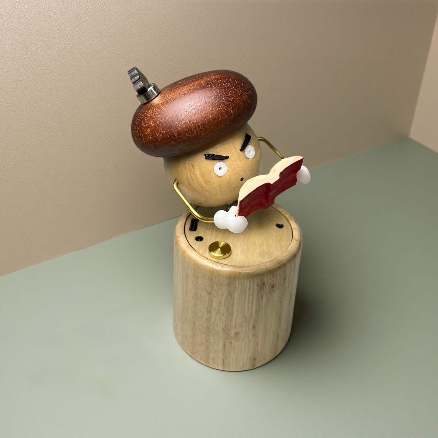 Mr. Serious Acorn Bobblehead | Touch-Activated Wood Desk Figurine | Engravable Healing Toy Gift