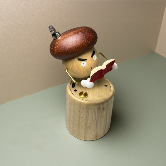 Mr. Serious Acorn Bobblehead | Touch-Activated Wood Desk Figurine | Engravable Healing Toy Gift