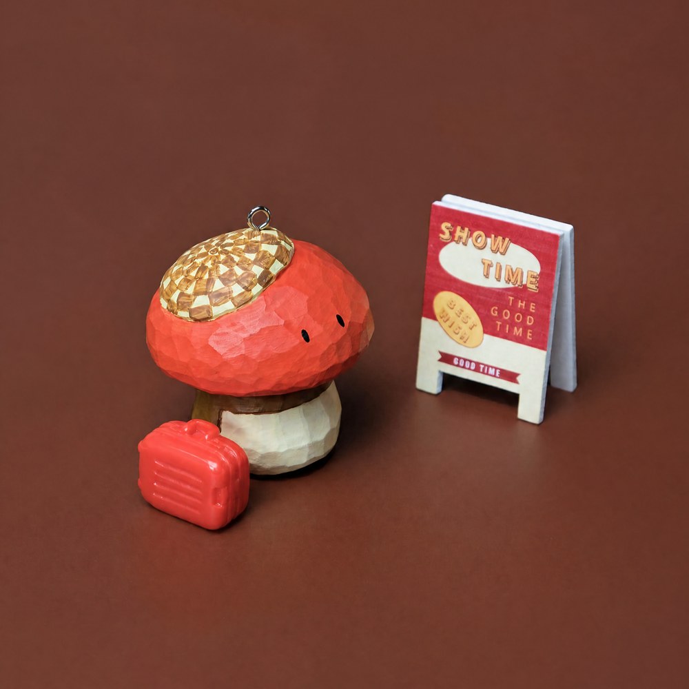 Hand-Carved Mushroom Figurine & Keychain, Faceted Folk Art Wood Decor, Cozy Miniature Gift