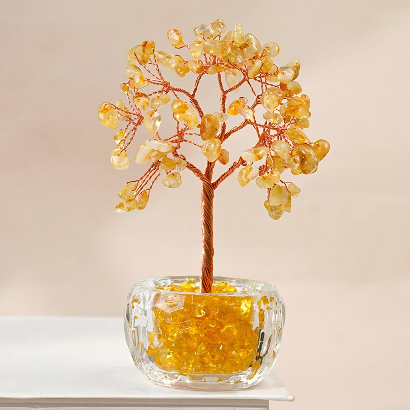 Natural Crystal Money Tree, Gemstone Fortune Ornament, Lucky Gift