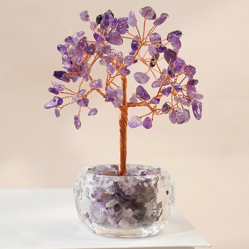 Natural Crystal Money Tree, Gemstone Fortune Ornament, Lucky Gift