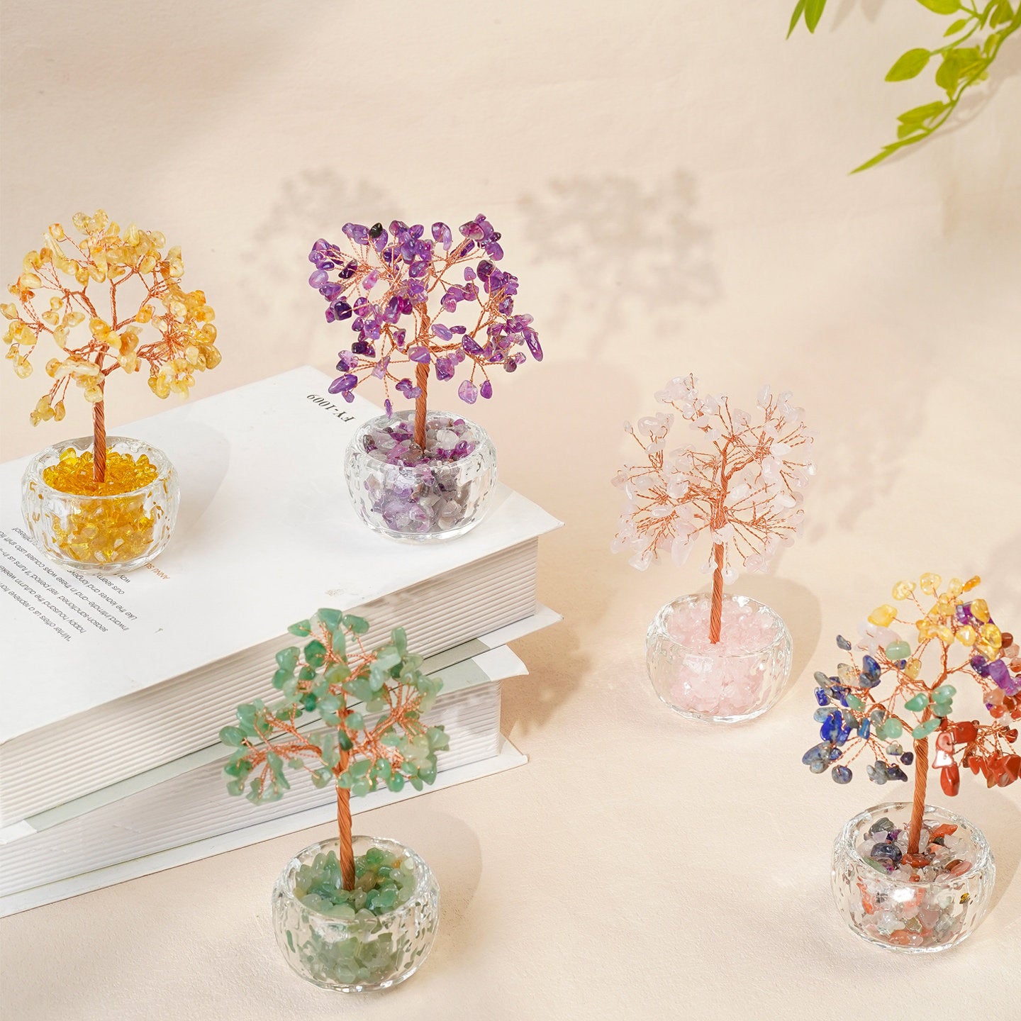 Natural Crystal Money Tree, Gemstone Fortune Ornament, Lucky Gift