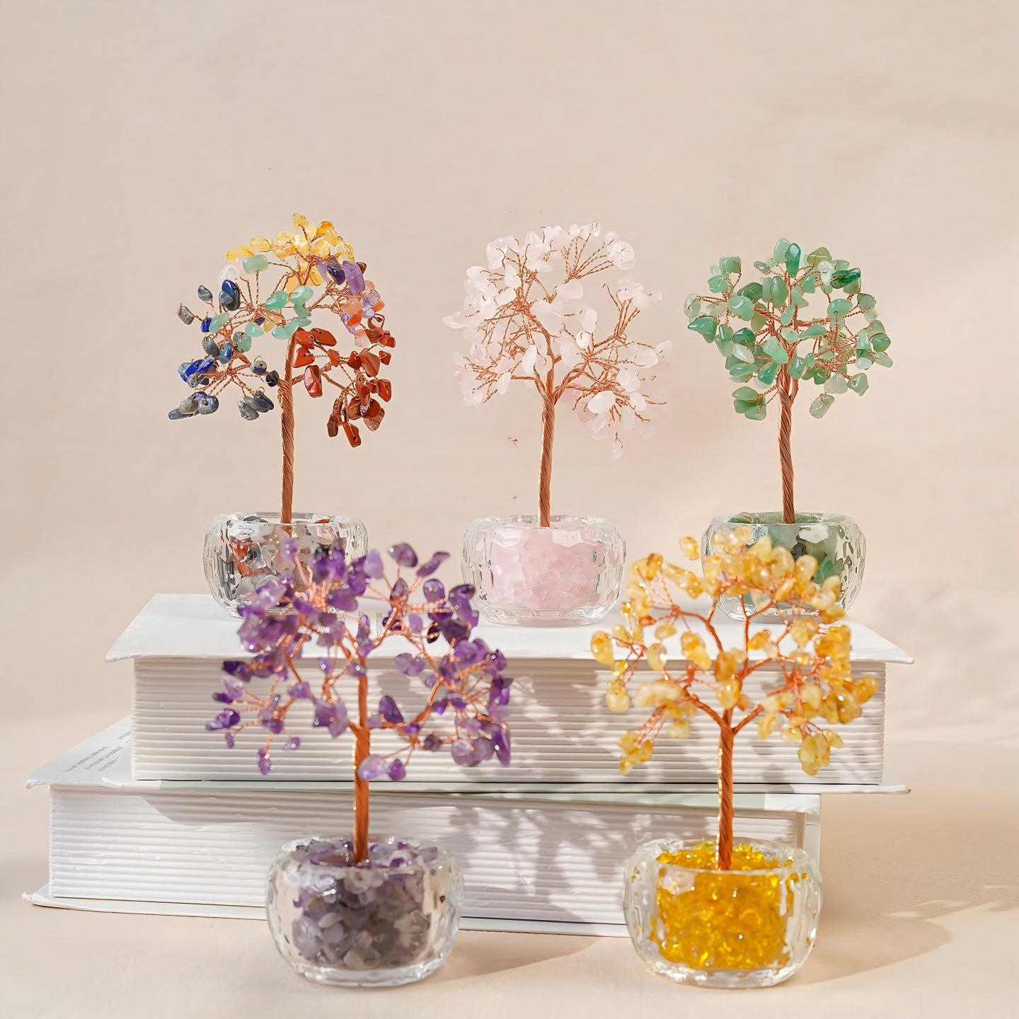 Natural Crystal Money Tree, Gemstone Fortune Ornament, Lucky Gift