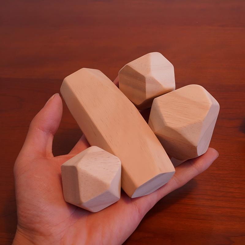 Natural Wood Stacking Stone Blocks | 18-Piece or 9-Piece Large | Engravable Zen Desk Balancing Set