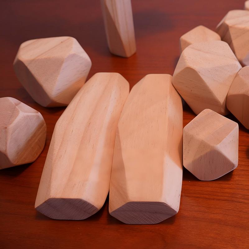 Natural Wood Stacking Stone Blocks | 18-Piece or 9-Piece Large | Engravable Zen Desk Balancing Set