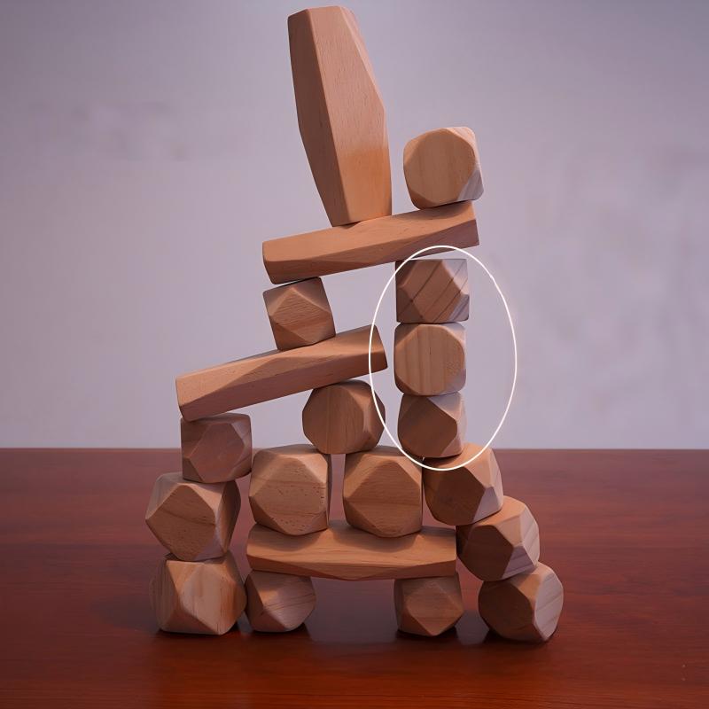 Natural Wood Stacking Stone Blocks | 18-Piece or 9-Piece Large | Engravable Zen Desk Balancing Set