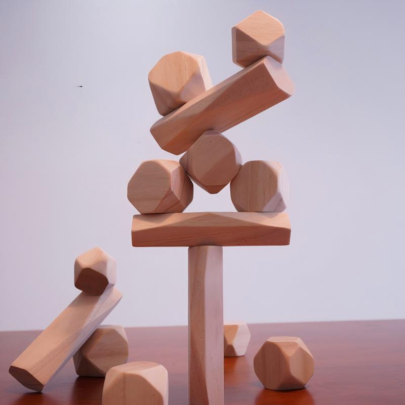 Natural Wood Stacking Stone Blocks | 18-Piece or 9-Piece Large | Engravable Zen Desk Balancing Set
