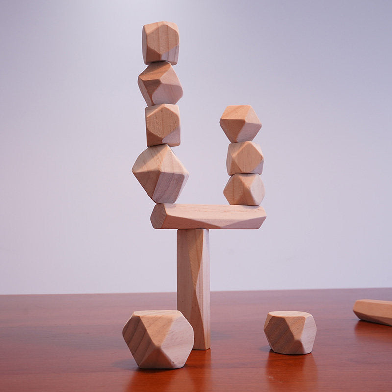 Natural Wood Stacking Stone Blocks | 18-Piece or 9-Piece Large | Engravable Zen Desk Balancing Set