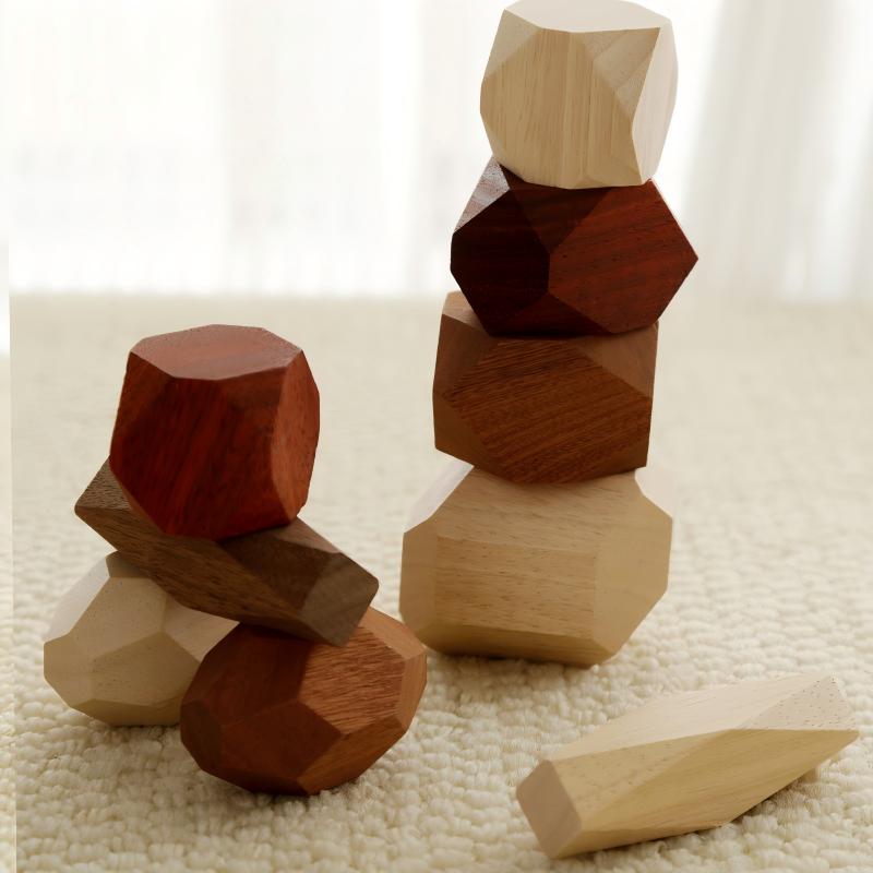 Natural Wood Stacking Stone Blocks | 18-Piece or 9-Piece Large | Engravable Zen Desk Balancing Set