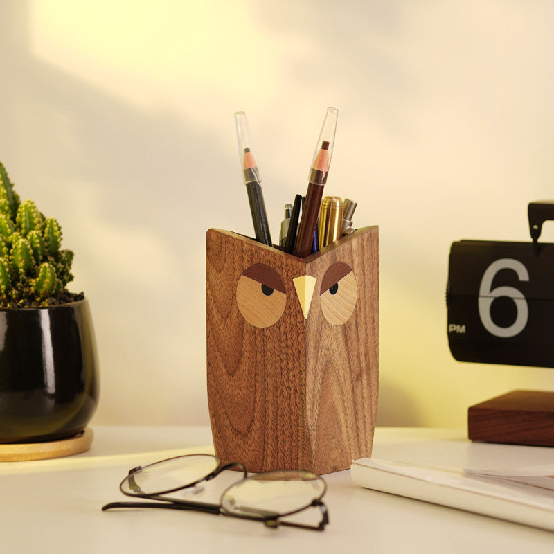 Owl Black Walnut Wood Pen Holder |Desk Organizer | Wisdom Symbol Gift