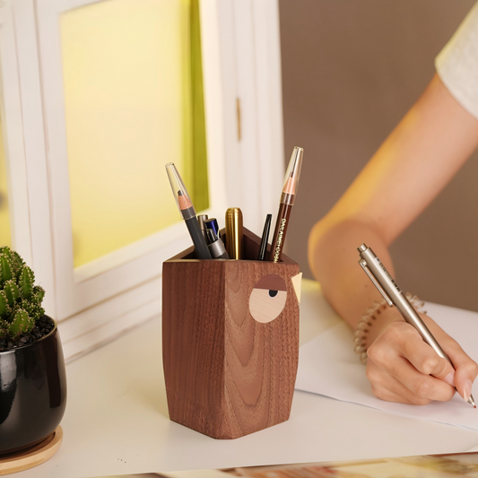 Owl Black Walnut Wood Pen Holder |Desk Organizer | Wisdom Symbol Gift