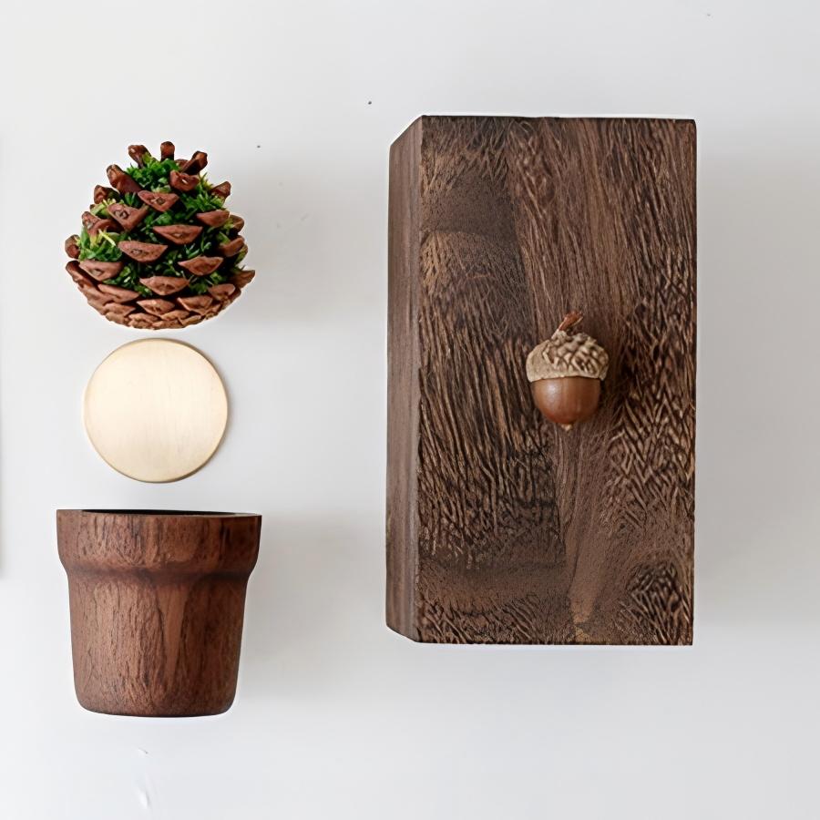 Pine Cone Moss Aromatherapy Desk Sculpture | Walnut Base | Preserved Moss & Natural Pine Cone Decor