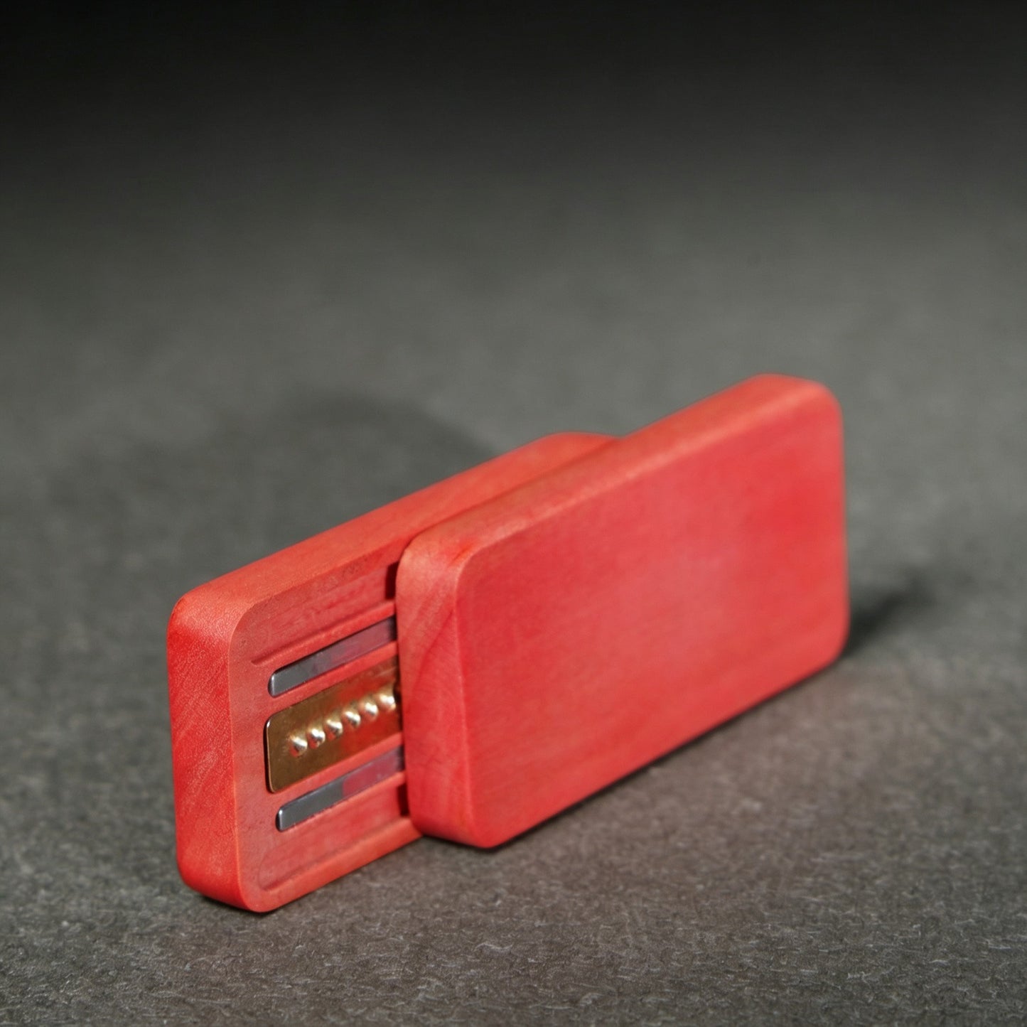 Pink Ivory Wood EDC Push Card | Pure Copper Rail | Magnetic Step Click | Zen Desk Toy | Engravable