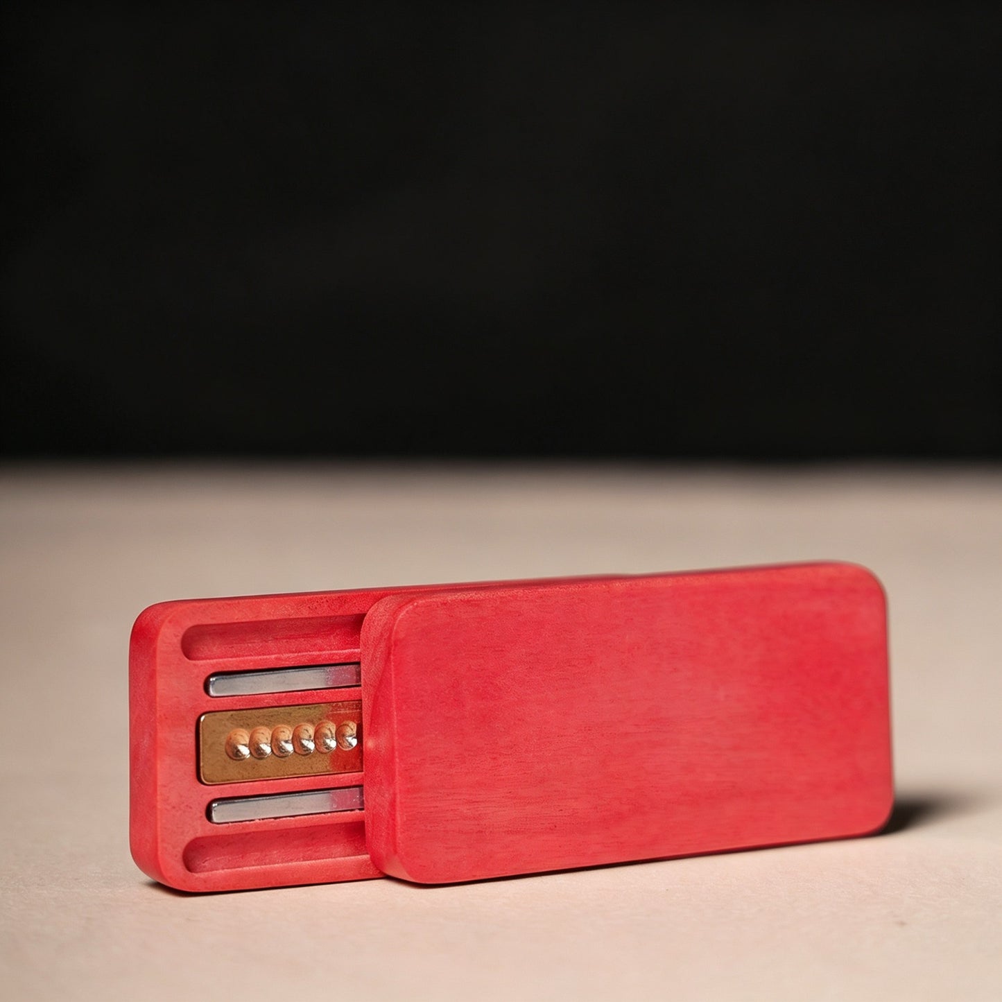 Pink Ivory Wood EDC Push Card | Pure Copper Rail | Magnetic Step Click | Zen Desk Toy | Engravable