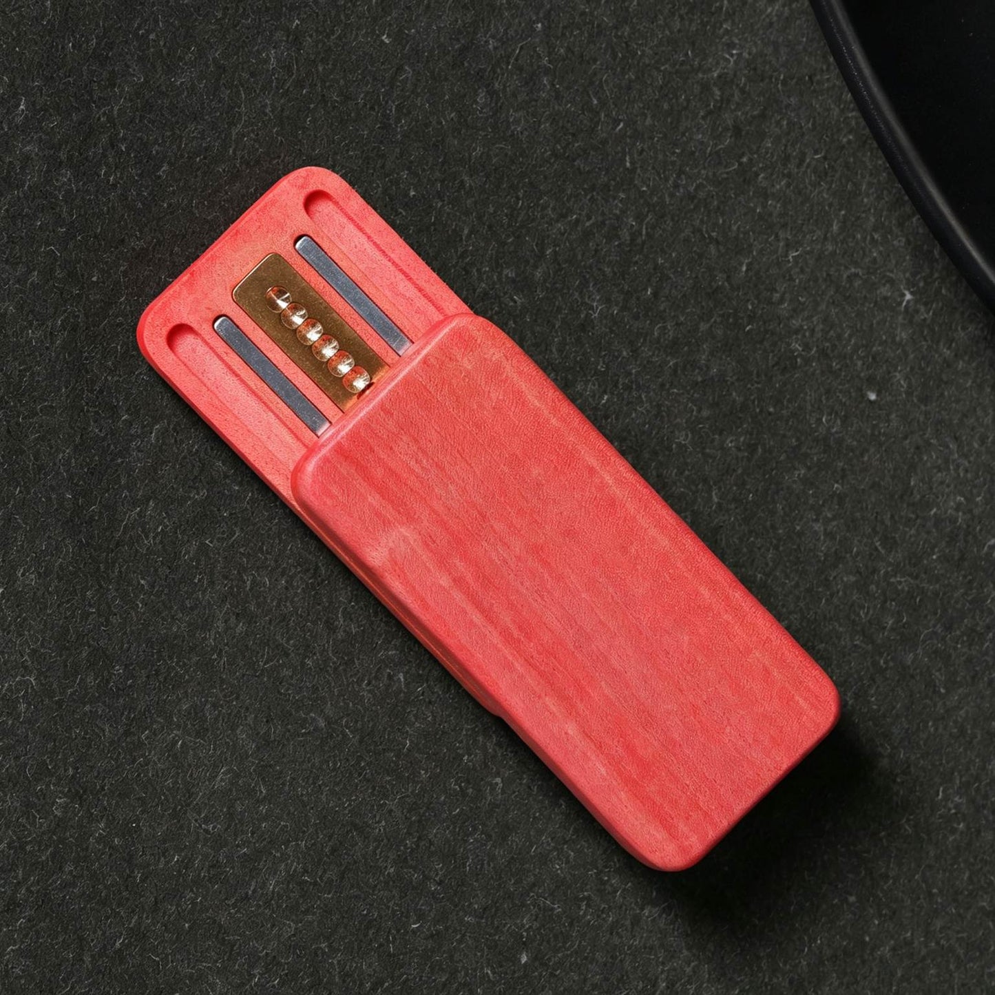 Pink Ivory Wood EDC Push Card | Pure Copper Rail | Magnetic Step Click | Zen Desk Toy | Engravable