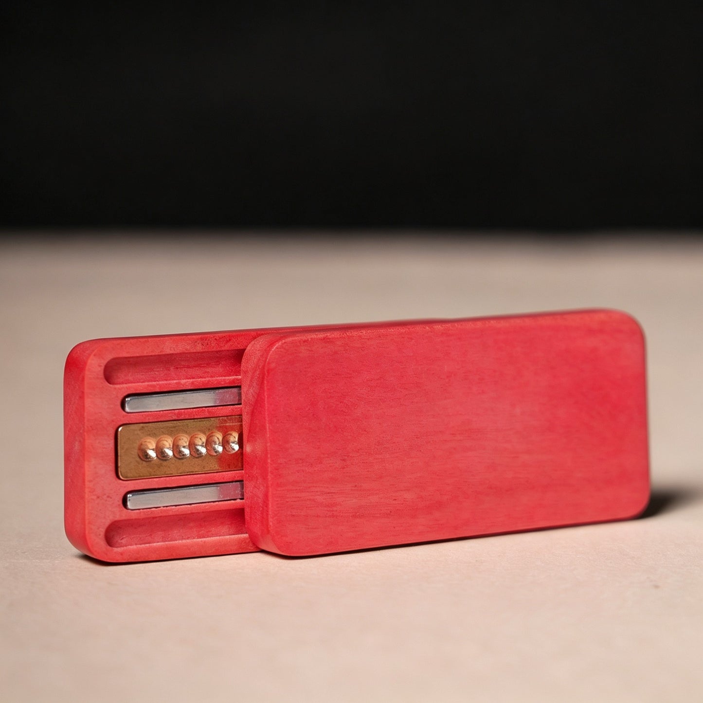 Pink Ivory Wood EDC Push Card | Pure Copper Rail | Magnetic Step Click | Zen Desk Toy | Engravable