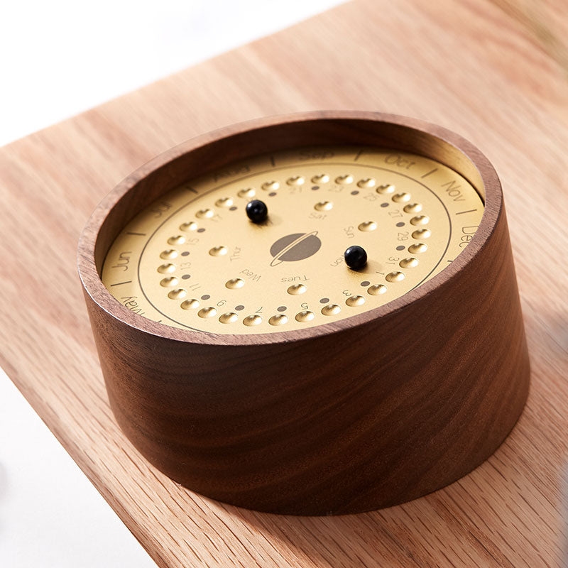 Planet-Shaped Wood Calendar - Handcrafted Desktop Ornament with Magnetic Beads