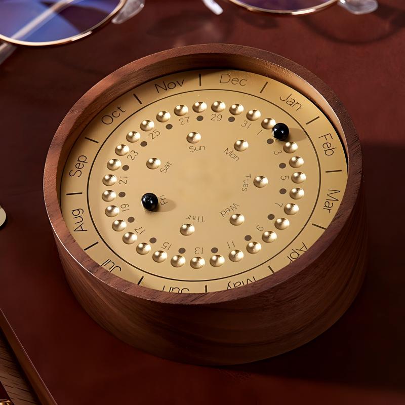 Planet-Shaped Wood Calendar | Black Walnut Magnetic Bead Calendar