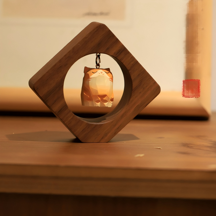 Proud Cat & Shiba Inu Wood Carved Figurine | Walnut Frame Desk Sculpture | Lucky Fortune Gift