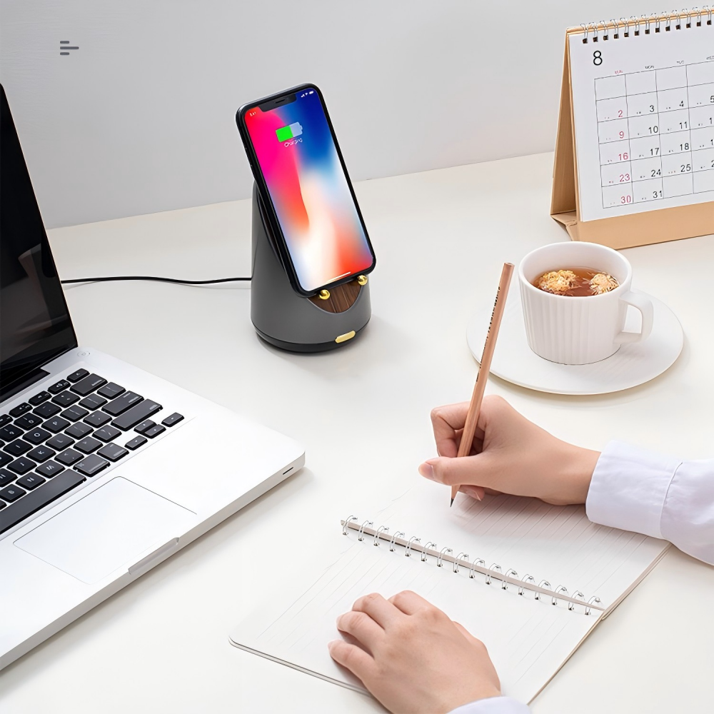 Proximity Sensing Speaker | No Bluetooth Needed | 15W Wireless Charger Clock Phone Stand 4-in-1 | Engravable