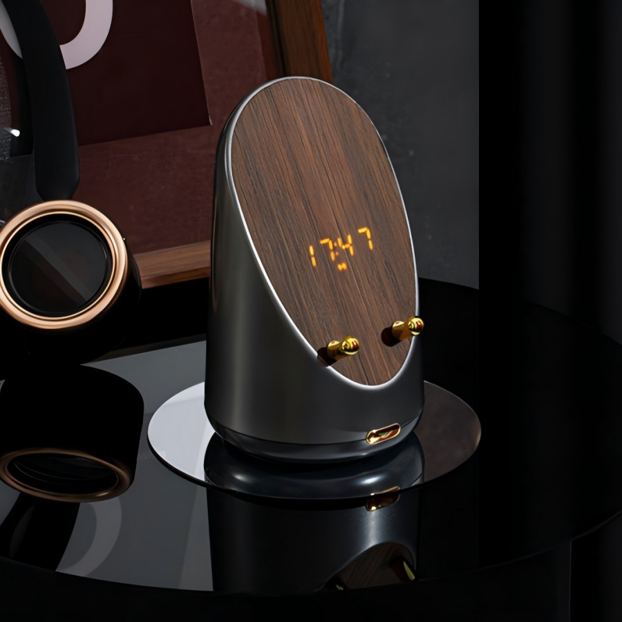Proximity Sensing Speaker | No Bluetooth Needed | 15W Wireless Charger Clock Phone Stand 4-in-1 | Engravable