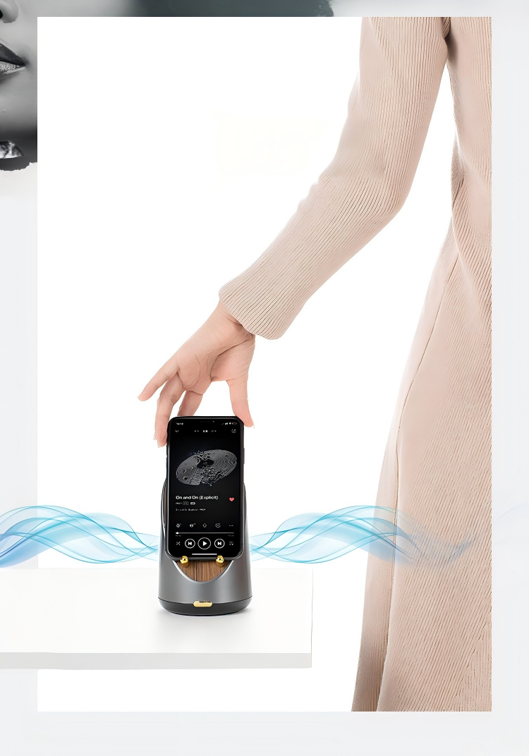 Proximity Sensing Speaker | No Bluetooth Needed | 15W Wireless Charger Clock Phone Stand 4-in-1 | Engravable