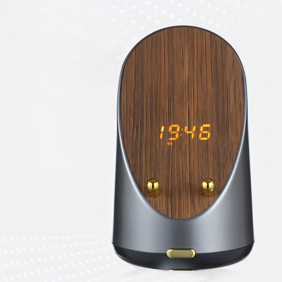 Proximity Sensing Speaker | No Bluetooth Needed | 15W Wireless Charger Clock Phone Stand 4-in-1 | Engravable