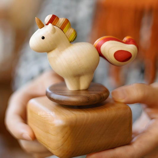 Rainbow Pony Music Box | Spirited Away Theme | Rotating Wood Sculpture | Engravable Gift