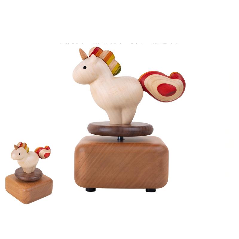 Rainbow Pony Music Box | Spirited Away Theme | Rotating Wood Sculpture | Engravable Gift