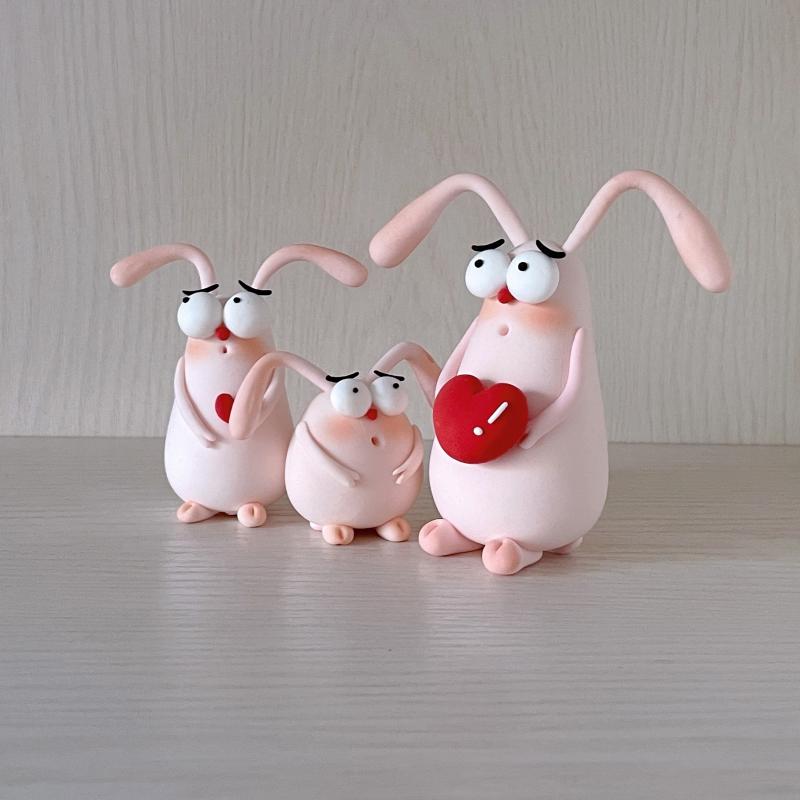 Resin Bunny Desktop Ornament Set - 3-Piece Collectible Figurines