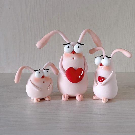 Resin Bunny Desktop Ornament Set - 3-Piece Collectible Figurines