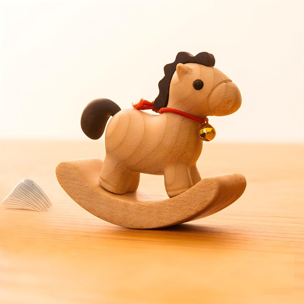 Rocking Animal Desk Figurine | Solid Wood Bull & Mini Horse | Handcrafted Office Decor | Engravable