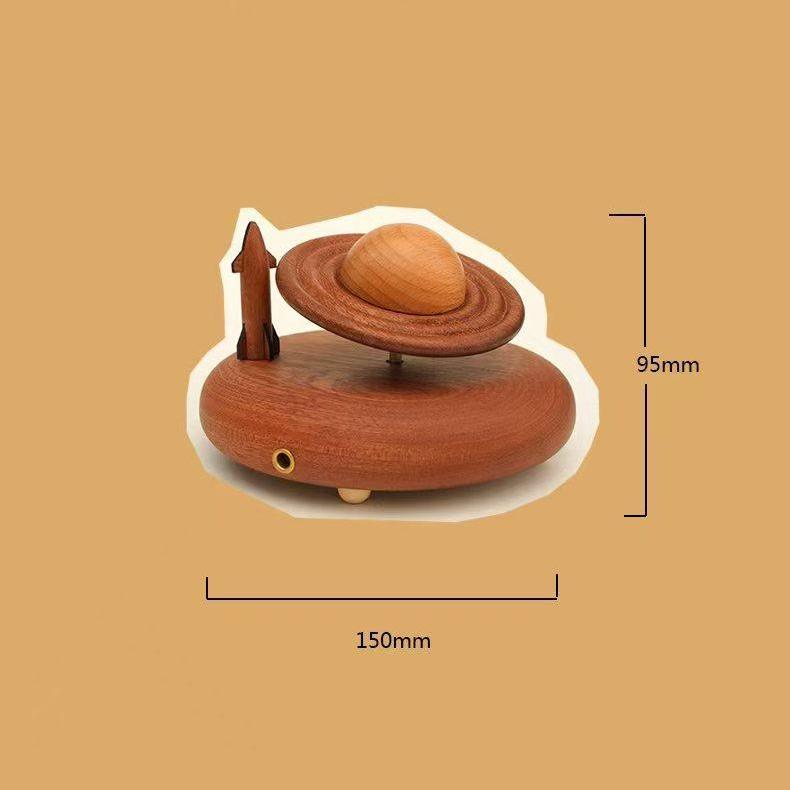Rotating Music Box | Hand-Crank Wooden Ornament | Flying House Castle Planet Gift