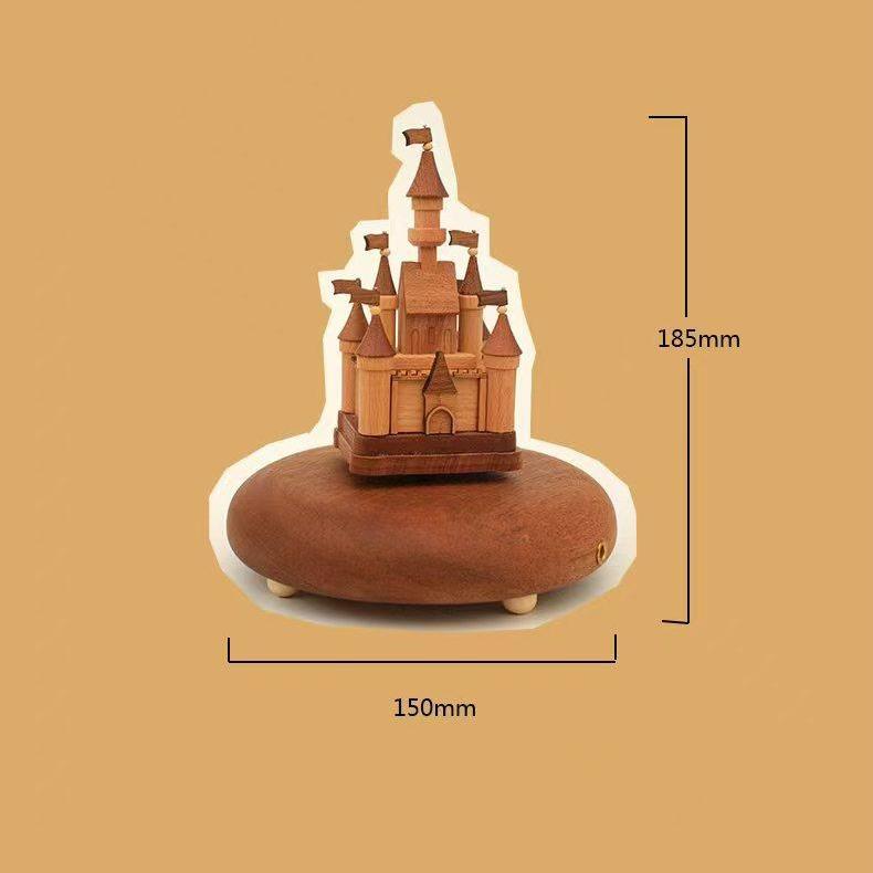 Rotating Music Box | Hand-Crank Wooden Ornament | Flying House Castle Planet Gift