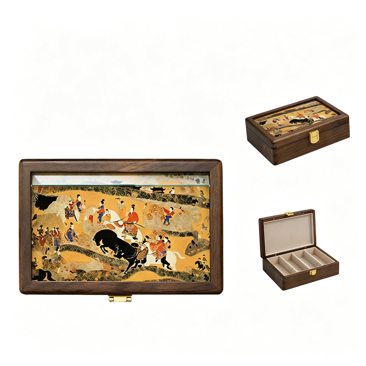 Inlaid Walnut Jewelry & Keepsake Box | Velvet Lining, Brass Clasp