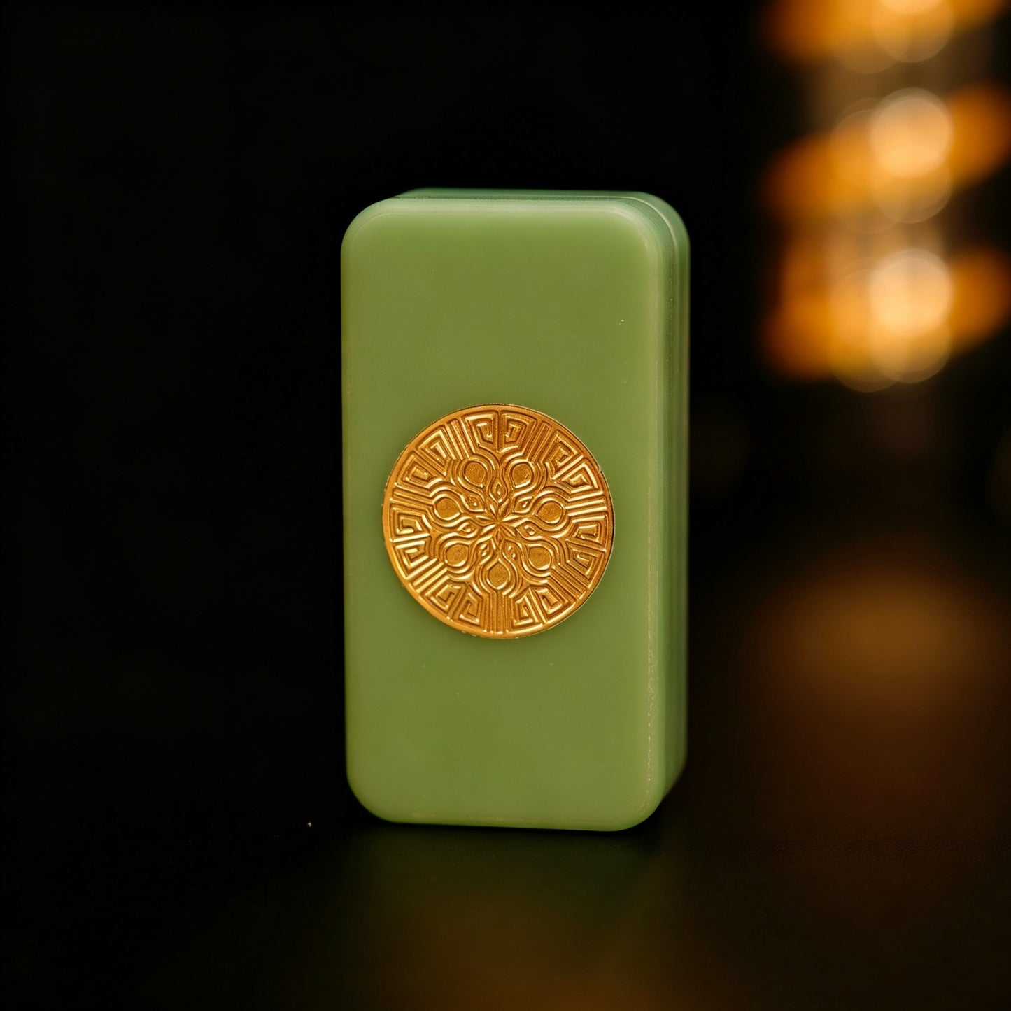 Sandalwood Brass Push-Card EDC | Natural Wood + Brass Inlay | Eternal Flower & Dancing Lion | Engravable
