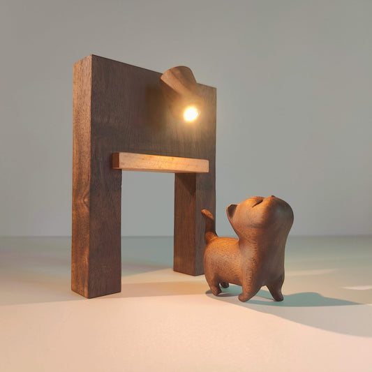 Sassy Cat Arch Night Light | Black Walnut & Beech Wood Desk Lamp | Engravable Battery-Powered Sculpture